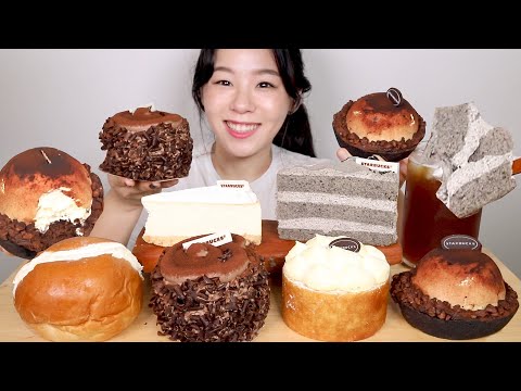 Видео: SUB) ASMR Старбакс Шоколадный десерт Мукбанг 🍫 Кремовый хлеб Чизкейк ваниль Тирамису Тарт