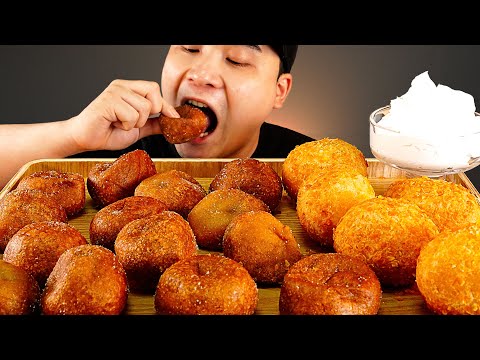 Видео: Клейкий рисовый пончик, десерт, взбитые сливки, десерт, асмр, хлеб