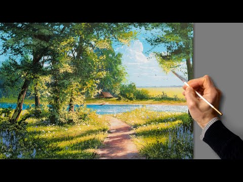 Видео: ❤️ Летний пейзаж. Живопись акрилом. Рисования. Искусство. Картина. Хобби.