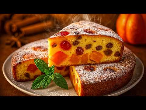 Видео: Осенний тыквенный пирог с кусочками тыквы, изюмом и вишней 🍒