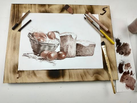 Видео: Мастер-класс по графике  «Пасхальное утро». Рисуем пасхальный натюрморт сепией и сангиной.