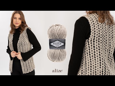 Видео: Жилет с воздушными петлями и Alize Superlana Maxi