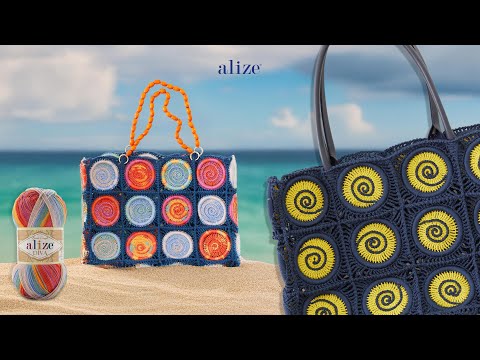Видео: Сумка с мотивом «Спиральная ракушка» с Alize Diva