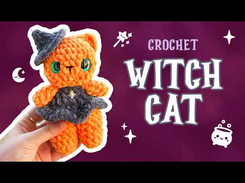 Видео: Как связать крючком милую кошечку-ведьму амигуруми | Простой урок по вязанию крючком на Хэллоуин