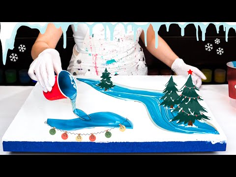 Видео: Зимняя снежная метель!🌨️ Ультратекстурированная! Рождественский арт-челлендж ~ Акриловая заливка