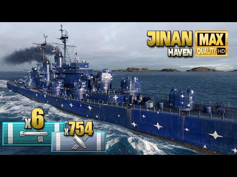 Видео: Cruiser Jinan: Умная игра на карте Haven - World of Warships