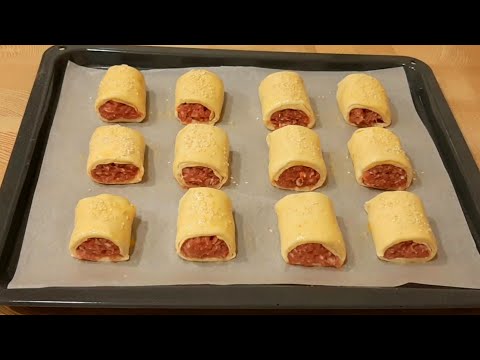 Видео: За СЧИТАННЫЕ минуты ПИРОЖКИ с МЯСОМ в духовке. Выпечка из готового Слоеного теста