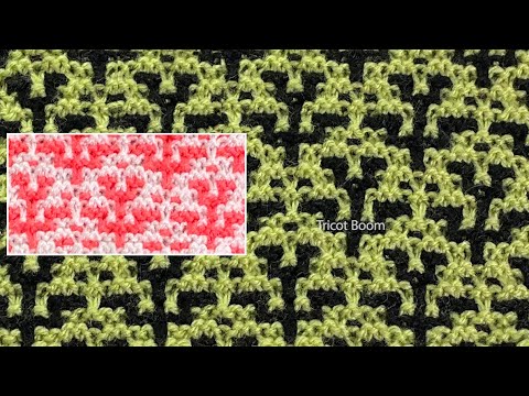 Видео: Узор "Веточки". Мозаичное вязание спицами.