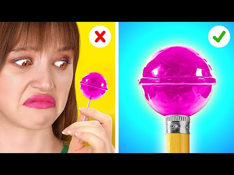 Видео: КРУТЫЕ СПОСОБЫ ЗАТАСКИВАТЬ КОНФЕТЫ В КЛАСС || Гениальные лайфхаки с едой и трюки от 123 GO!