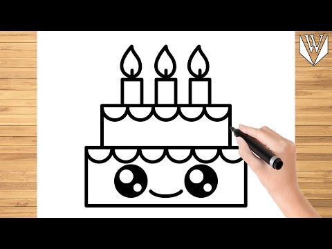 Видео: Как рисовать милый торт ко дню рождения Пошаговое руководство | Скачать раскраски бесплатно