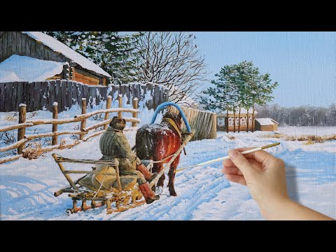 Видео: Painting a Winter Landscape with Oil | Пишем зимний пейзаж маслом.
