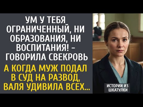 Видео: Ум у тебя ограниченный! - говорила свекровь… А когда муж подал в суд на развод, Валя удивила всех…