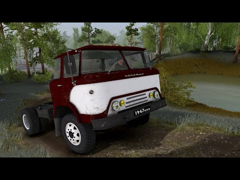 Видео: Грузинские грузовики КАЗ-605, КАЗ-606 и КАЗ-608 в сухом холмистом лесу у деревни Грузино | SpinTires