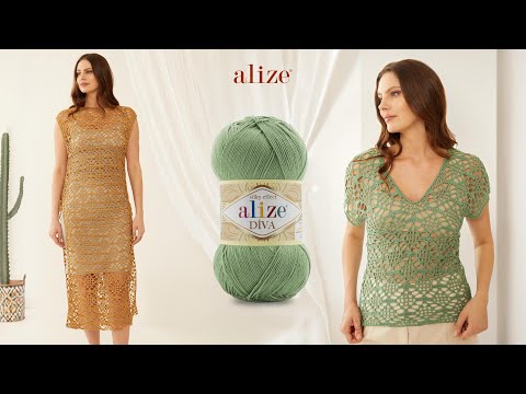 Видео: Летнее платье крючком из пряжи Alize Diva