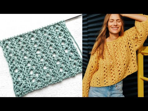 Видео: Простой ажурный узор джемпера от Ирис фон Арним / Универсальный узор спицами