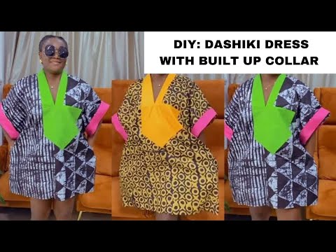 Видео: Как сшить платье Дашики/Бубу с накладным воротником и отворотами на рукавах #руководствопошитью #...