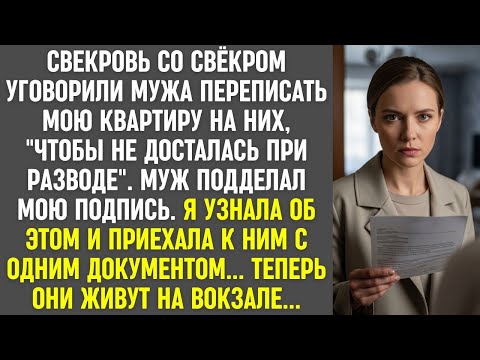 Видео: Муж подделал мою подпись, чтоб отнять квартиру. Я пришла с документом — теперь они без дома.