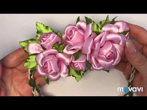 Видео: Веночек с розами из лент 🌺. Wreath with ribbon roses 🌹 פרחי סרט סאטן🌺  Corona con rosas