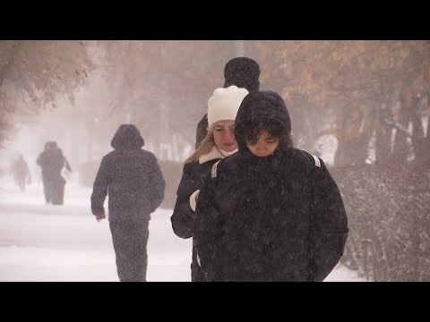 Видео: Мощный снегопад накрыл Петропавловск