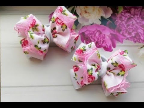 Видео: Бантики из репса и кружева 2,5 см. МК Канзаши / Bows of reps and lace 2.5 cm.