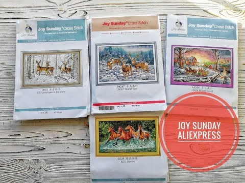 Видео: Обзор китайских наборов Joy Sunday с AlieXpress. Вышивка крестом на канве с принтом.