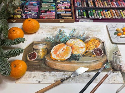Видео: Мастер-класс по работе масляной пастелью «Запах Нового года» | Рисуем натюрморт с мандаринами