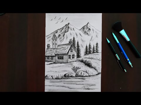 Видео: Как нарисовать горный пейзаж // Простой рисунок карандашом и ручкой // Урок рисования для начинающих