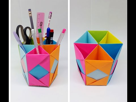 Видео: Подставка для карандашей и ручек из бумаги. Оригами органайзер | How to make Pen Stand, Вох, Holder