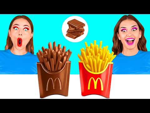 Видео: Челлендж. Шоколадная Еда vs Настоящая Еда | Кулинарная Битва с Едой от BaRaDa Challenge