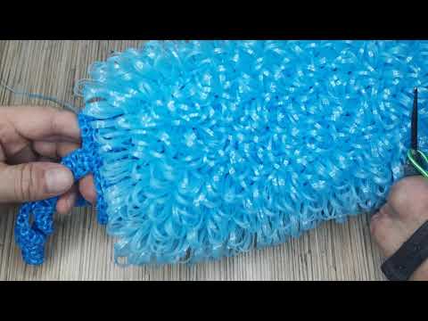 Видео: Мочалка крючком. Цилиндрическая из полипропилена с вытянутыми петлями