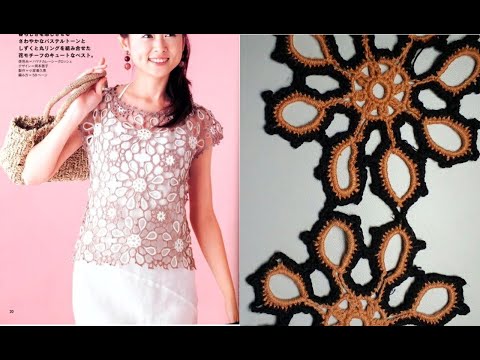 Видео: Кофта из цветов Мотив крючком №1