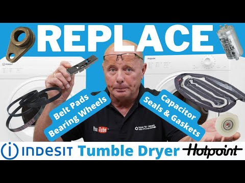 Видео: Как заменить ремень, подшипник, конденсатор и двигатель на сушильных машинах Hotpoint, Indesit и ...