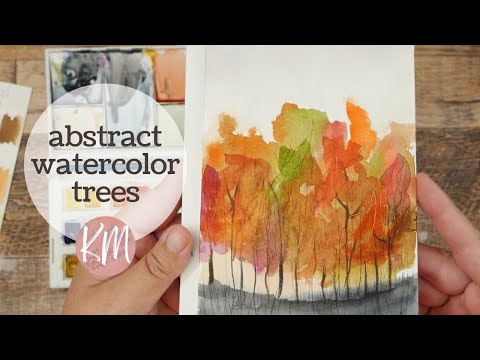 Видео: Как нарисовать простой акварельный пейзаж с осенними деревьями