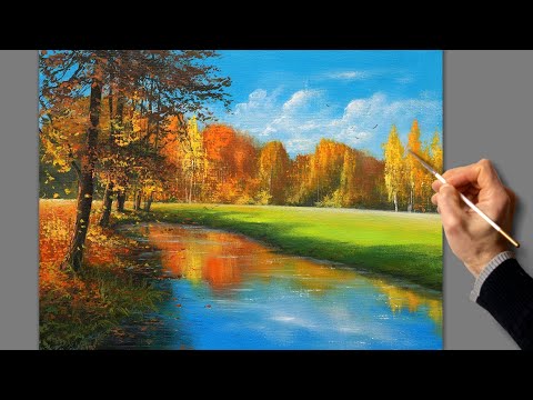 Видео: 👍 Осенний пейзаж. Живопись акрилом. Рисование. Искусство.