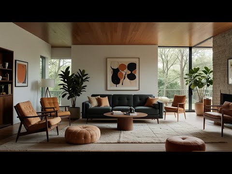 Видео: Спокойная элегантность; новый взгляд на комфорт в гостиных в стиле минимализма середины века