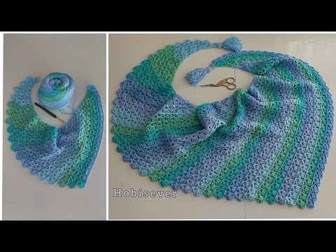 Видео: Как связать треугольные шали крючком для начинающих / Простое вязание крючком, шарф, узор с запахом