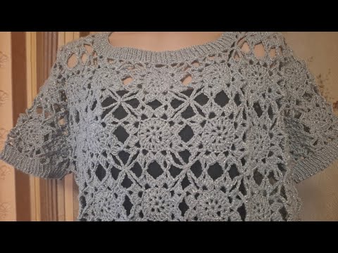 Видео: Кофта квадратными мотивами крючком 2 часть