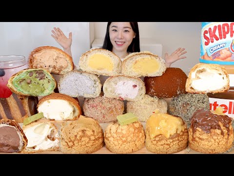 Видео: SUB) ASMR Хлеб со сливками Мукбанг 🍞 Слойка со сливками Печенье Заварное тесто Крем Круассан десерт