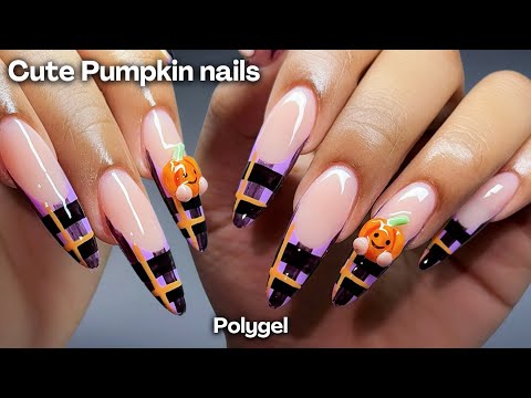 Видео: Полигелевые ногти в виде жуткой тыквы 💜🎃 простой дизайн ногтей для миндалевидных ногтей + 3D-моде...