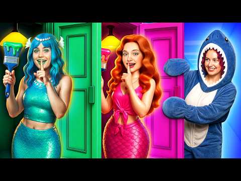 Видео: Мы построили Секретные Комнаты для Русалок! Розовая vs Голубая!