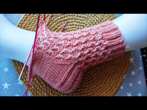 Видео: Объемный узор для вязания носков / подробное объяснение каждого ряда / схема узора. 
