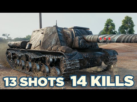 Видео: ИСУ-152 • 13 ВЫСТРЕЛОВ - 14 ФРАГОВ • World of Tanks