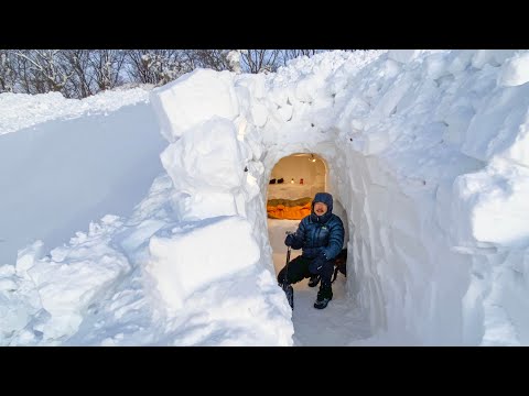 Видео: Глубина снежного покрова 2,6 м, температура -16 градусов по Цельсию, подземная снежная пещера, по...