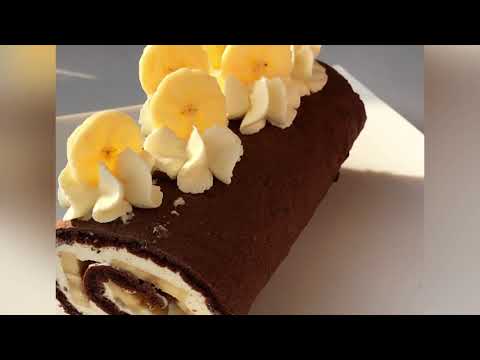 Видео: Шоколадный, пп бисквитный рулет с бананом внутри. Без сахара, трансжиров и без глютена.