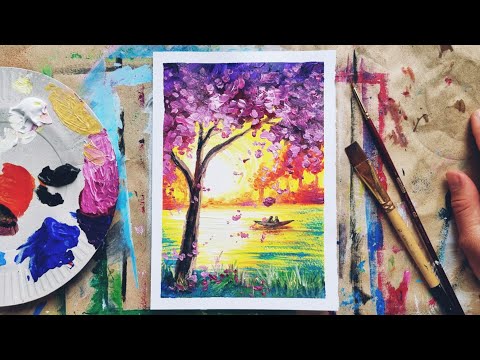 Видео: ВЛЮБЛЕННЫЕ |И пейзаж| Рисование красками для новичков💜