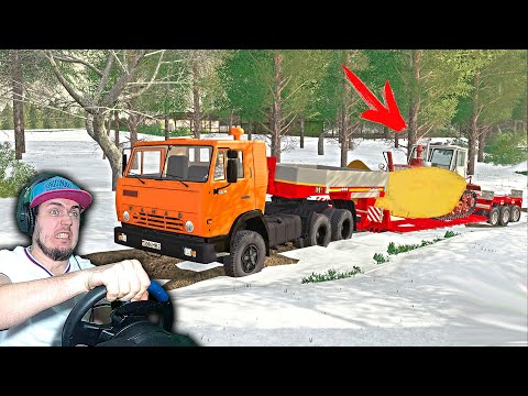 Видео: КАМАЗ С ПРИЦЕПОМ БУЛЬДОЗЕРОМ ЗАСТРЯЛ В СНЕГУ - Farming Simulator 19
