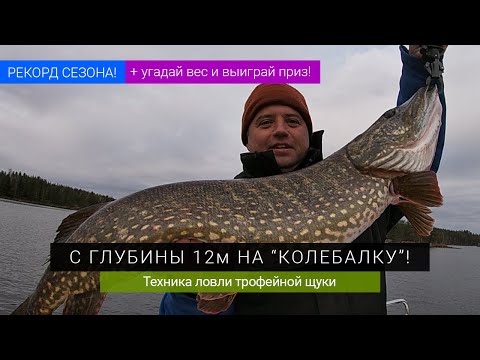 Видео: Ловля трофейной щуки на больших глубинах блесной колебалкой. Супер трофей на Kuusamo Professor