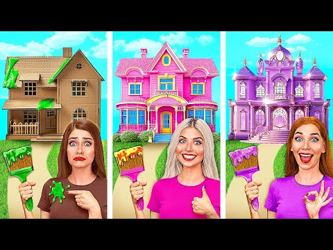 Видео: Домики Одного Цвета Челлендж | Бедная vs Богатая vs Ультра Богатая от Mega DO Challenge
