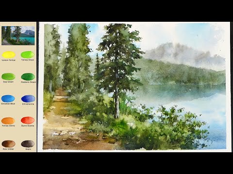 Видео: Без эскиза  Пейзаж Акварелью -  Лейк-Роуд  (просмотр названия цвета)