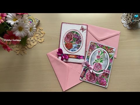 Видео: Быстрые открытки ручной работы с применением салфеток  Скрапбукинг